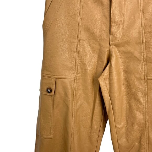by Anthropologie Faux Leather Cargo Utility Pants Brown US Size 4 High Rise - Picture 5 of 11